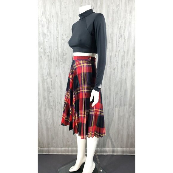 Red and Black Plaid Wool Midi Skirt Vintage Retro Grunge Schoolgirl - Picture 2 of 6